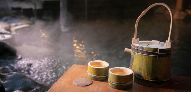 Cold Sake in the hot spring